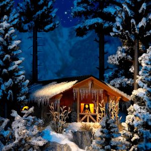 Busch 1085 Winterliche Holzhütte mit Bleuchtung, H0