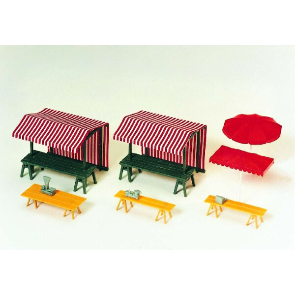 Preiser 17500 Marktstände, Marktschirme, Bausatz, H0