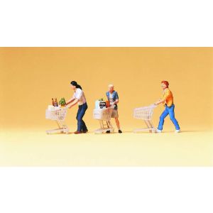 Preiser 10488 Shoppers pushing shopping carts, H0