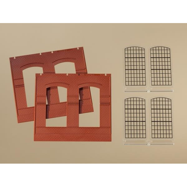 Auhagen 80504 Walls 2326B red, industrial windows, H0