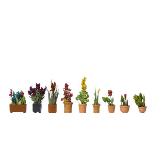 Noch 14012 Ornamental Plants, in flower pots, 9 pcs., H0