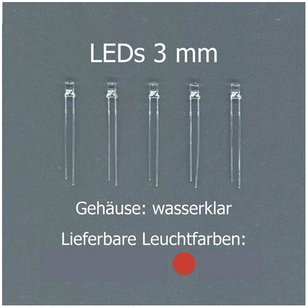 Tams  81-30204-05 LED bedrahtet, 3 mm, 5-er Pack rot, klar, 1250 mcd, 30°