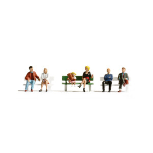 Noch 15530 Sitzende, 6 Figuren mit einer Bank, H0