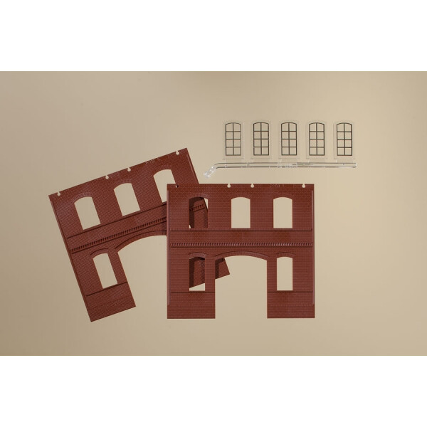 Auhagen 80523 2391C walls in red, industrial window L, H0