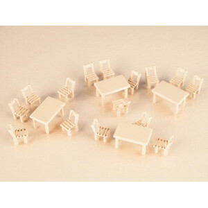 Auhagen 41607 8 Holztische, 40 Holzstühle, H0