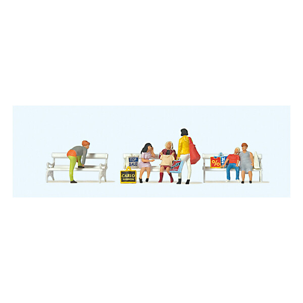 Preiser 10738 Einkaufende auf Parkbank, H0