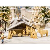 Noch 14394 Laser-Cut minis - Weihnachtsmarkt-Krippe mit Figuren in Holzoptik, H0