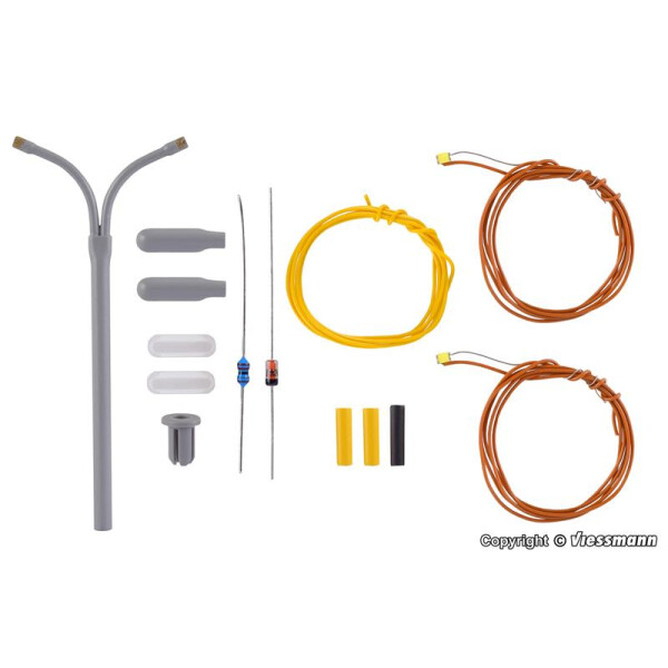 Viessmann 6623 Bausatz Peitschenleuchte, doppelt, LED weiß, 54 mm hoch, N