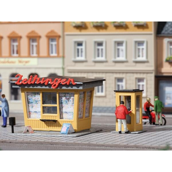 Auhagen 12340 Newspaper stand with telephone booth, H0/TT