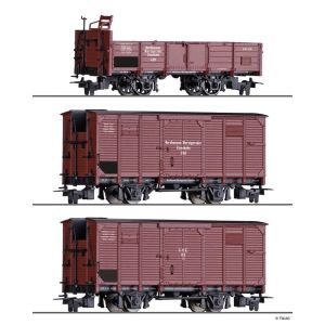 Tillig 01273 Freight car set of the NWE / GHE with one open car and two box cars, H0m