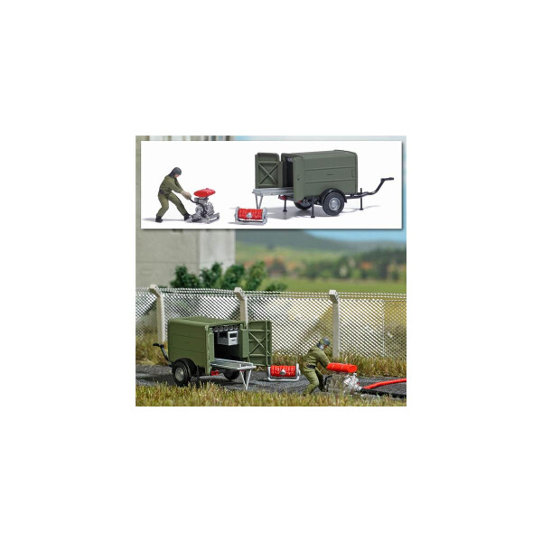 Busch 7964 Action-Set: NVA Schlauchanhänger mit Tragkraftspritze TSA, H0