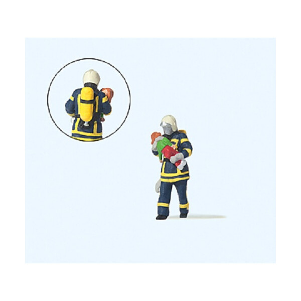 Preiser 28251 Feuerwehrmann, Kind rettend, blaue Uniform, H0