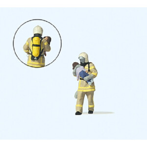 Preiser 28252 Feuerwehrmann, Kind rettend. Beige Uniform, H0