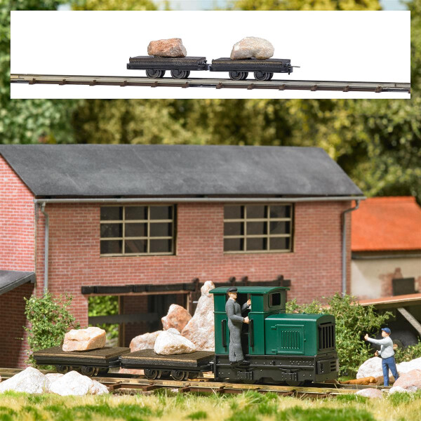 Busch 12235 2 Transportwagen mit Felsbrocken, H0f