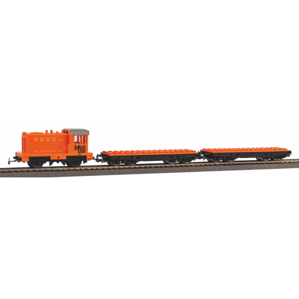 Piko 57143 Start-Set mit Bettung Güterzug mit Klemmbaustein-Wagen R/C, H0