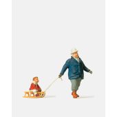 Preiser 28078 Man towing sledge with child, H0