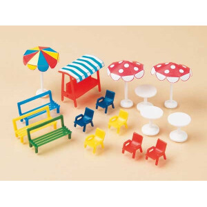 Auhagen 42569 Benches, chairs, tables, sun shades, H0/TT