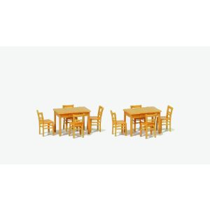 Preiser 17218 2 Tische, 8 Stühle, holzfarben, H0